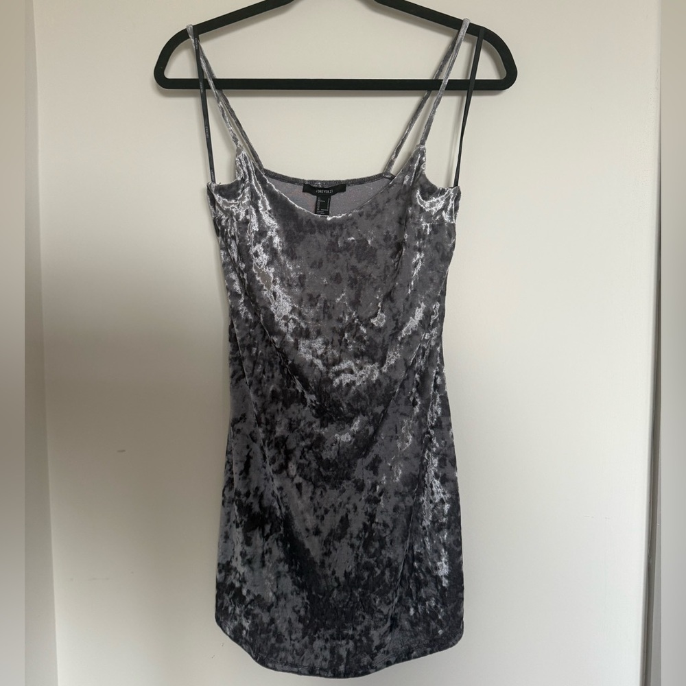 Forever 21 Silver Velvet Spaghetti Strap Dress